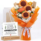 Crochet Flower Bouquet with Personalized Engraved Desk Sign, Handmade Crochet Floral Gift with Custom Wooden Base, Appreciation Gift for Her