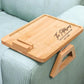 Custom Engraved Bamboo Sofa Armrest Tray with Phone Holder, Personalized Couch Cup Holder & Snack Table, Unique Gift for Couple and Family