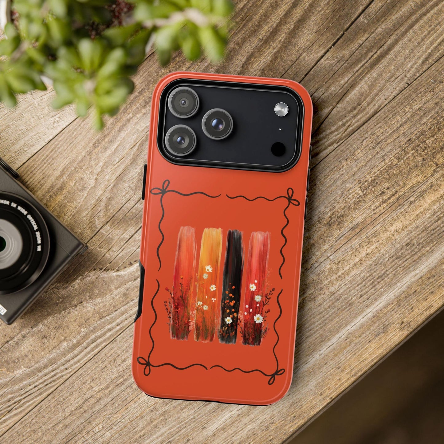 iPhone 17 Pro Max Orange Floral Brushstroke Tough Case, Coquette Aesthetic Protective Cover for iPhone 17 Pro Max 16 15 14