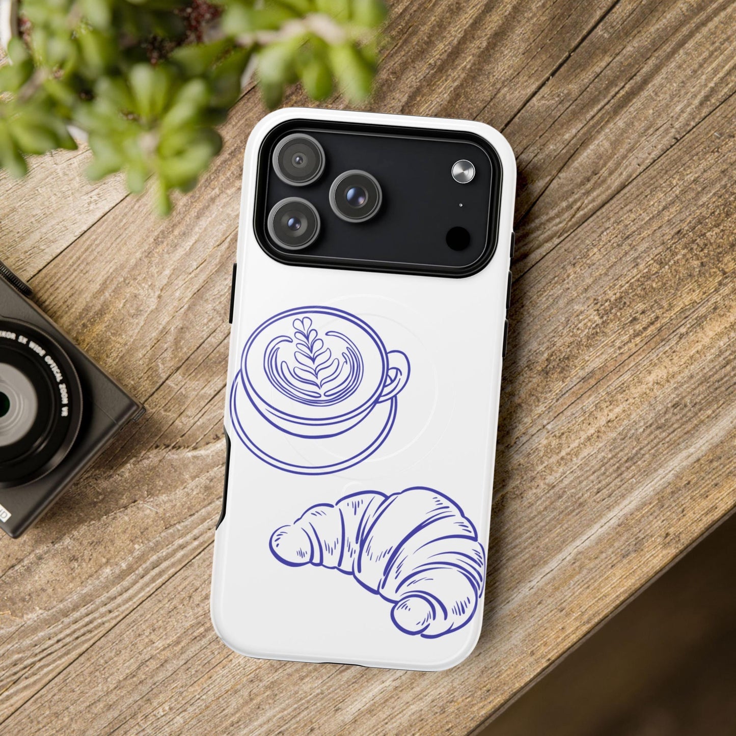 Coffee & Croissant Phone Case, Tough Magnetic Case for iPhone 17 16 15 14 Pro Max, phone cover compatible with MagSafe, Coffee Lover Gift
