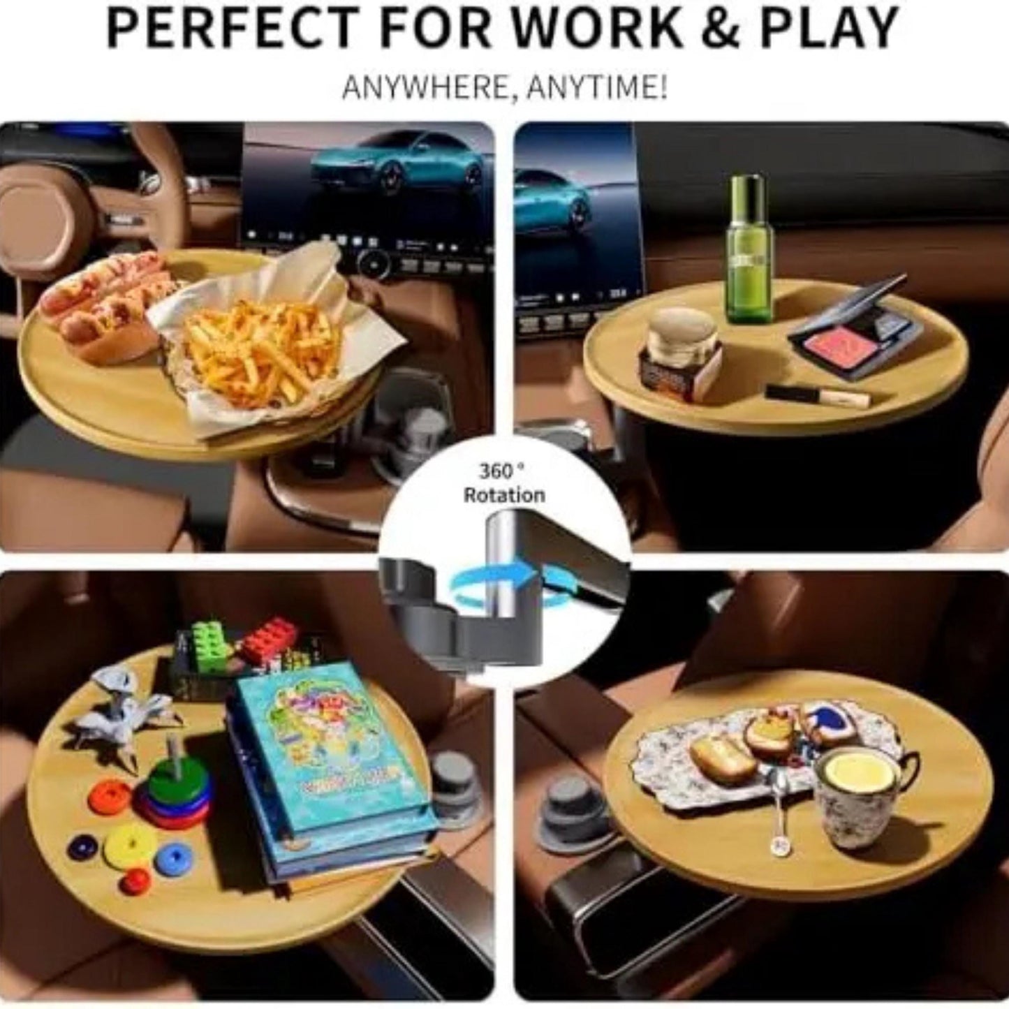 Personalized Car Tray for Cup Holder, Custom Engraved Snack Tray, Car Owner Gift, Wood Car Table, Gift for Driver, Car Organizer Accessory