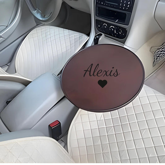 Personalized Car Tray for Cup Holder, Custom Engraved Snack Tray, Car Owner Gift, Wood Car Table, Gift for Driver, Car Organizer Accessory