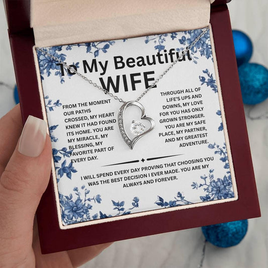 To My Beautiful Wife Necklace with Luxury Box, Jewelry Gift for Wife from Husband, valentines Gift Wife