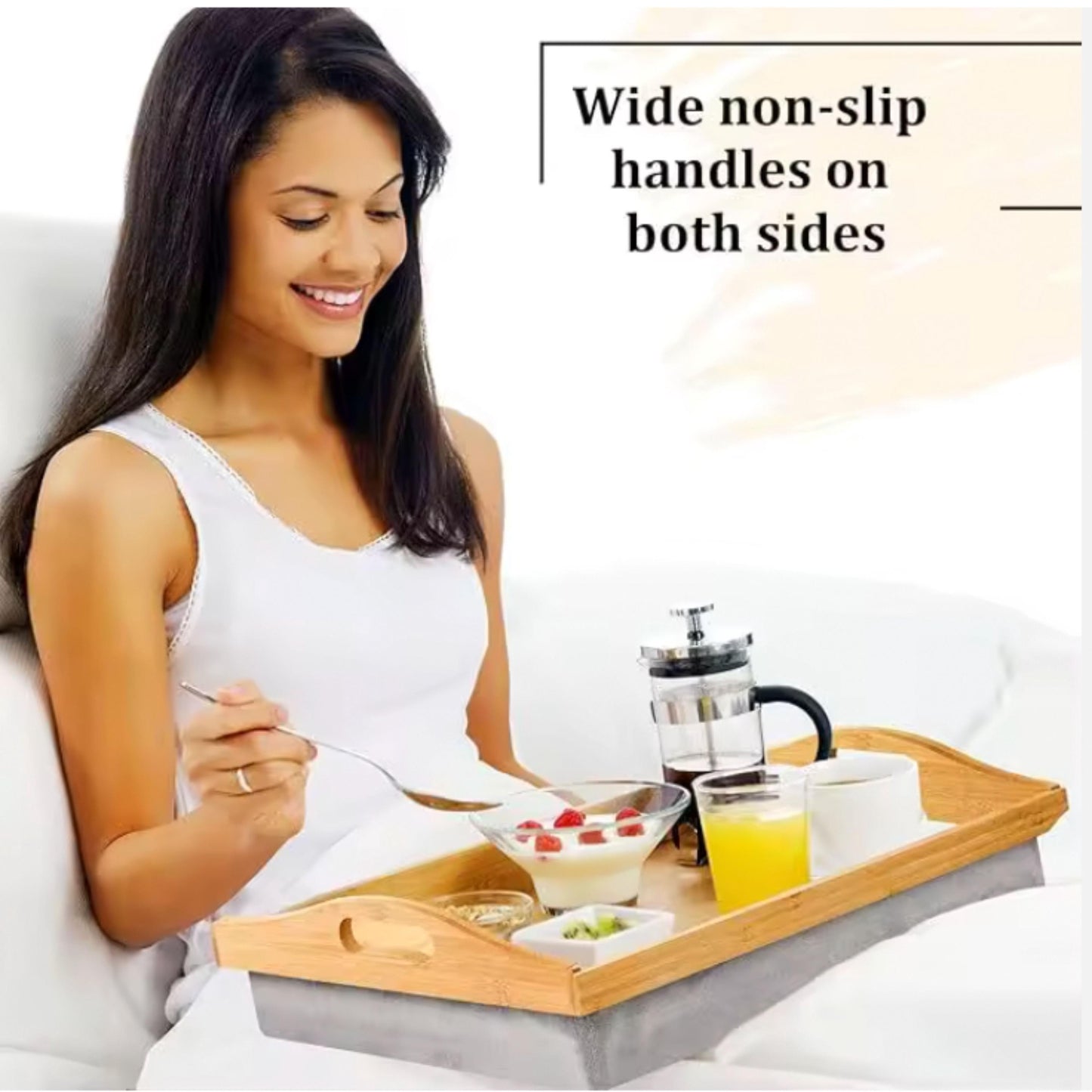 Personalized Breakfast Tray with Detachable Cushion, Custom Engraved Bed Tray with Handle, Cozy Lap Tray, Wedding or Housewarming Gift