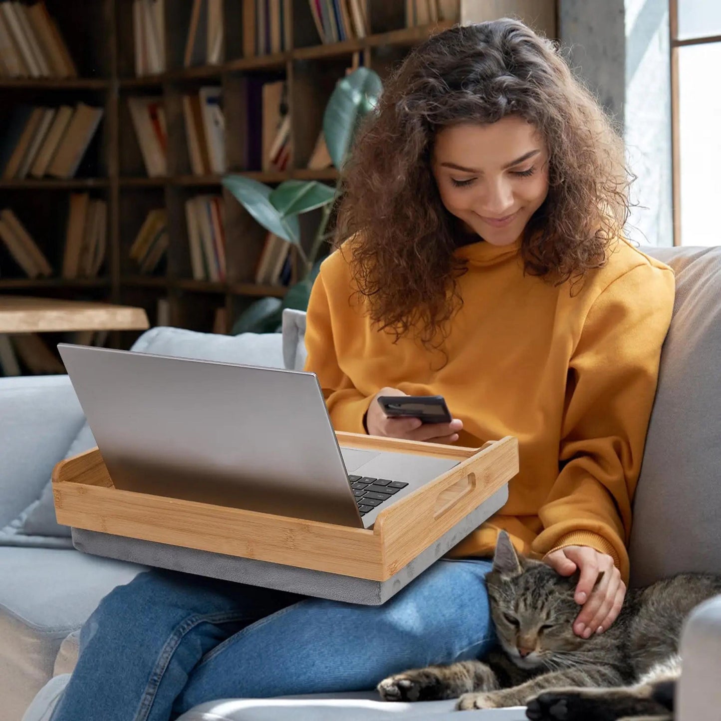 Personalized Breakfast Tray with Detachable Cushion, Custom Engraved Bed Tray with Handle, Cozy Lap Tray, Wedding or Housewarming Gift