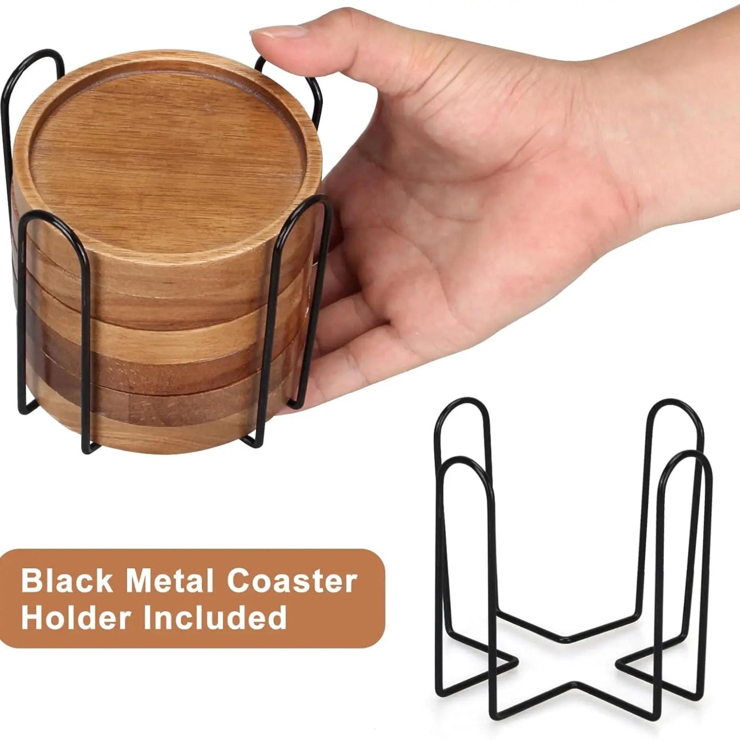 Personalized Wooden Coaster Set with Metal Holder, Custom Engraved Drink Coaster for Home, Wedding Gift, Housewarming Gift, Rustic Bar Decor