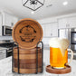 Personalized Wooden Coaster Set with Metal Holder, Custom Engraved Drink Coaster for Home, Wedding Gift, Housewarming Gift, Rustic Bar Decor