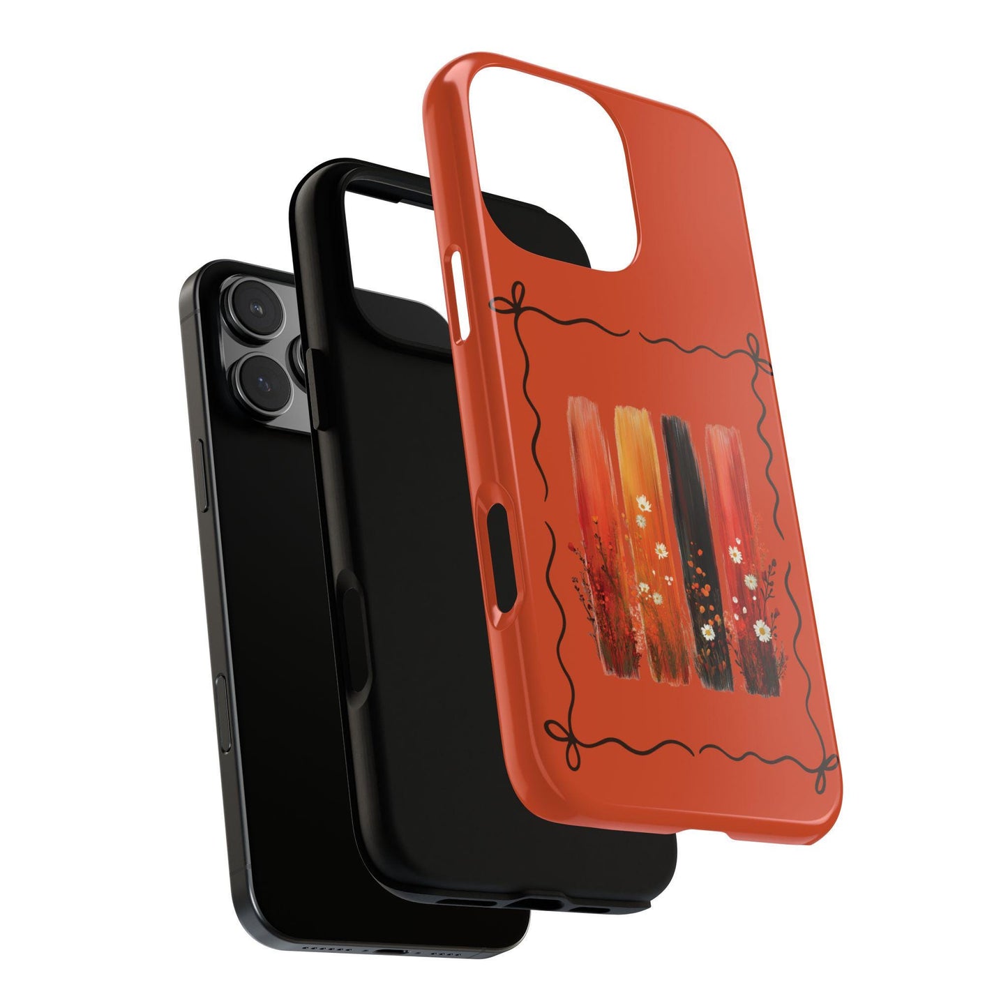 iPhone 17 Pro Max Orange Floral Brushstroke Tough Case, Coquette Aesthetic Protective Cover for iPhone 17 Pro Max 16 15 14