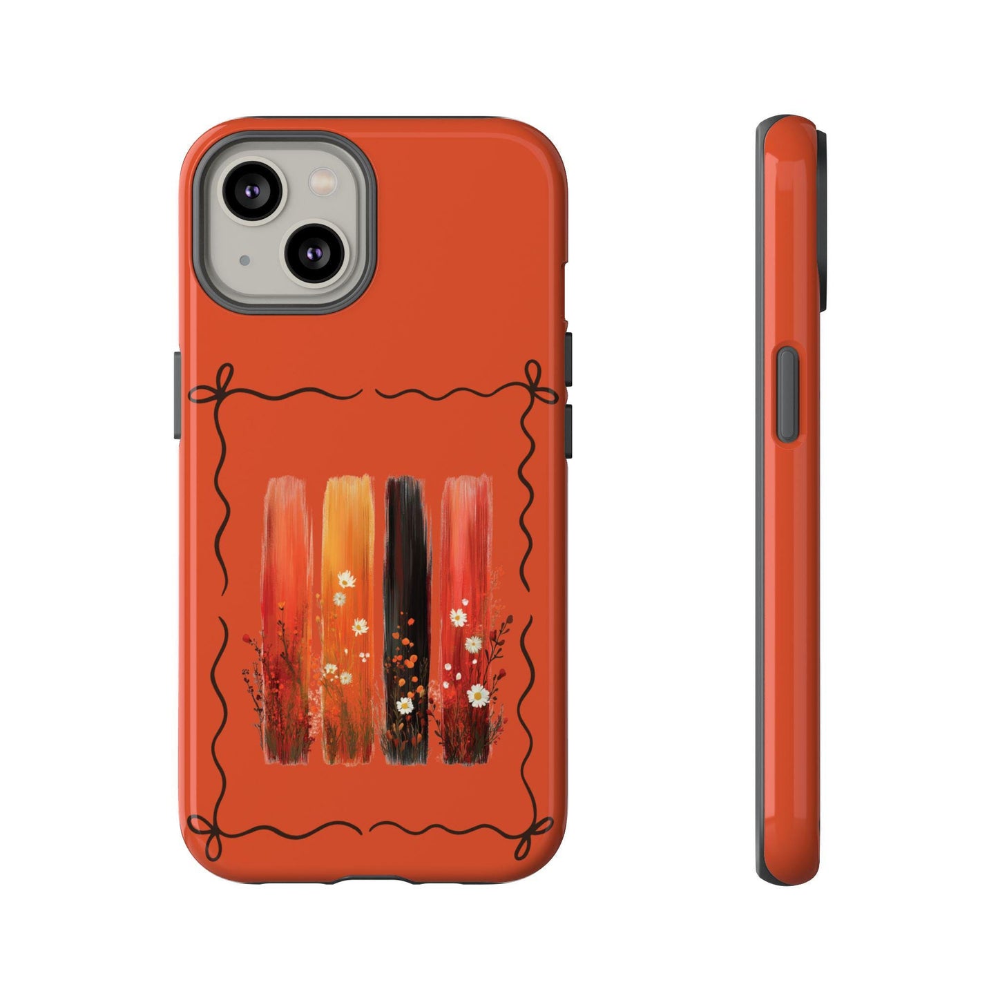 iPhone 17 Pro Max Orange Floral Brushstroke Tough Case, Coquette Aesthetic Protective Cover for iPhone 17 Pro Max 16 15 14
