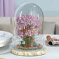 Cherry Blossom Tree House Building Set with Personalized Wooden Base Artificial Flowers Kit with Lights & Dome Cover