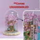 Cherry Blossom Tree House Building Set with Personalized Wooden Base Artificial Flowers Kit with Lights & Dome Cover