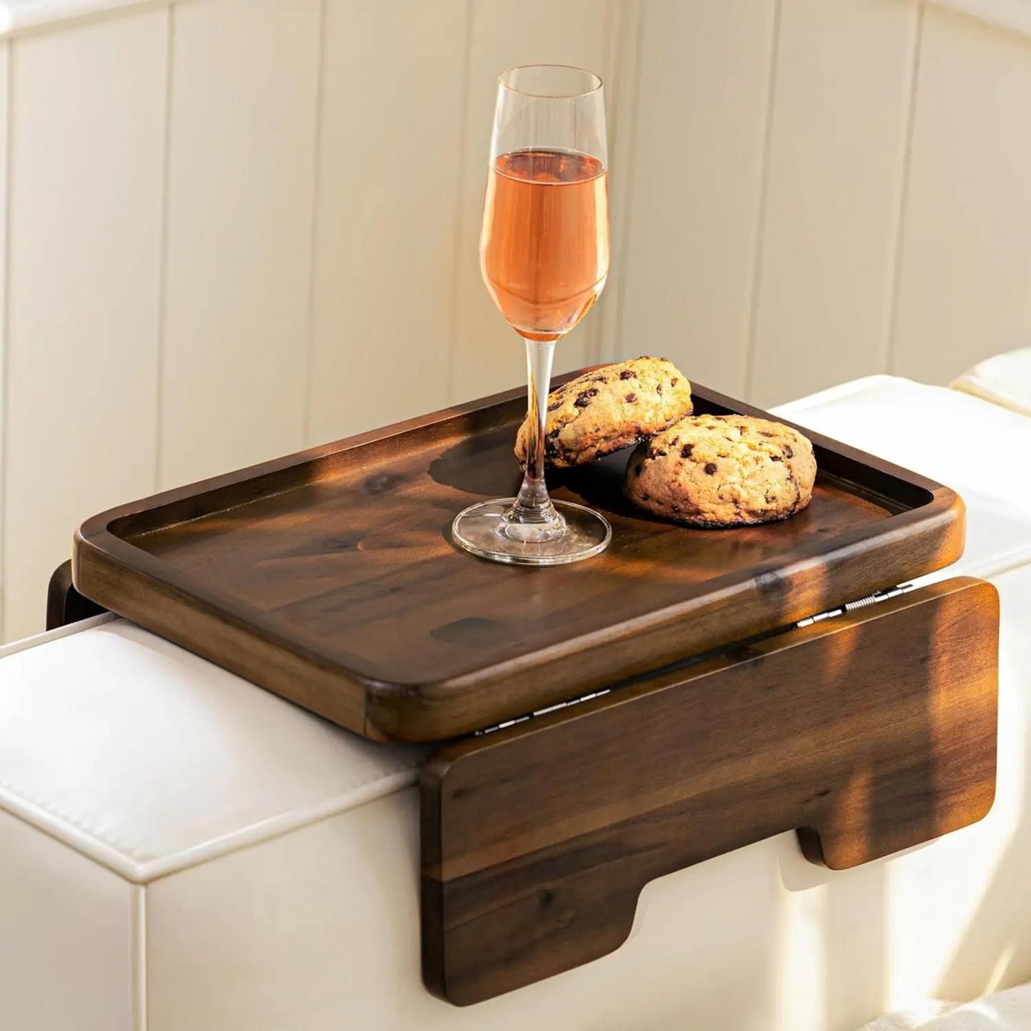 Custom Engraved Wooden Sofa Armrest Tray, Personalized Couch Cup Holder Table, Armrest Organizer Gift for Mom, Birthday Gift for Dad