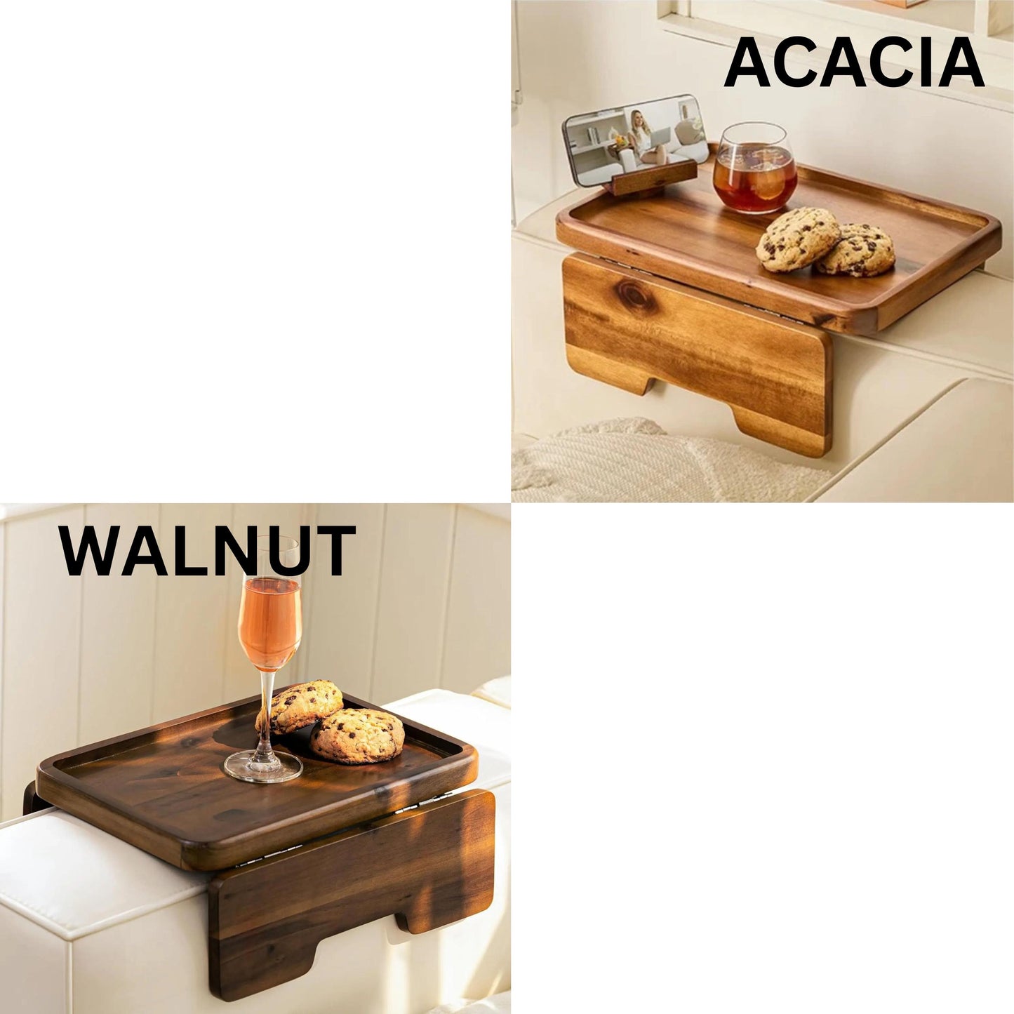 Custom Engraved Wooden Sofa Armrest Tray, Personalized Couch Cup Holder Table, Armrest Organizer Gift for Mom, Birthday Gift for Dad