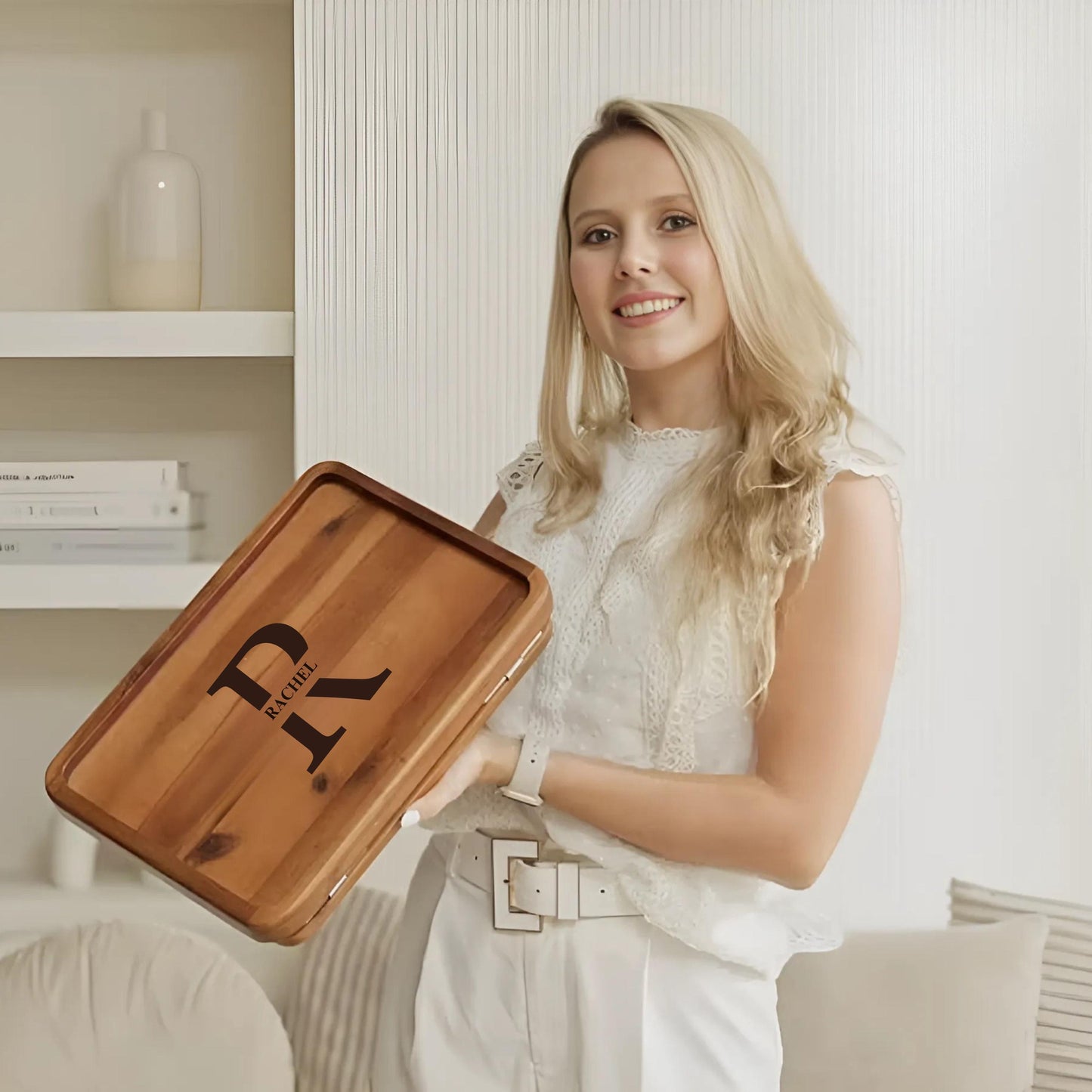 Custom Engraved Wooden Sofa Armrest Tray, Personalized Couch Cup Holder Table, Armrest Organizer Gift for Mom, Birthday Gift for Dad