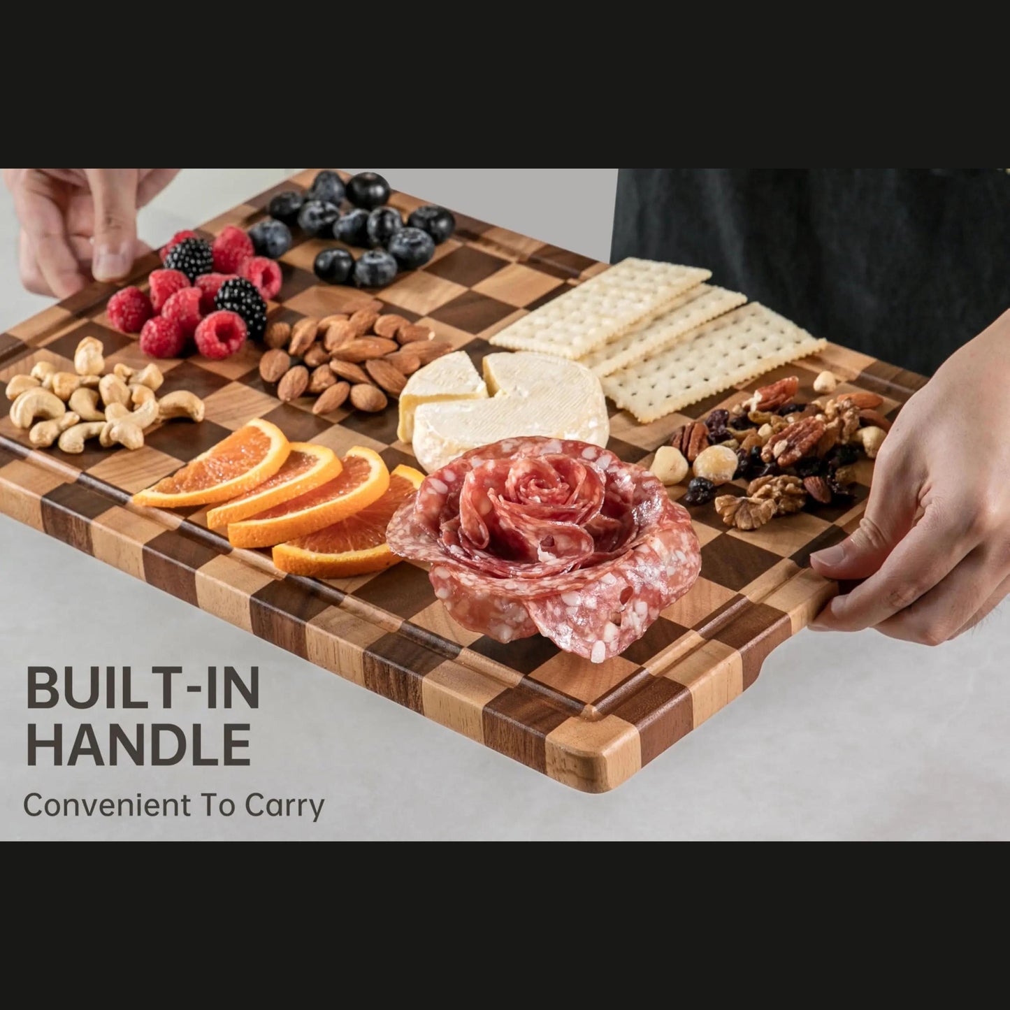 Custom Cutting Board with Juice Grooves, Personalized Checkered Charcuterie Board, Engraved Cheese Board,Wedding Gift for her, New Home Gift