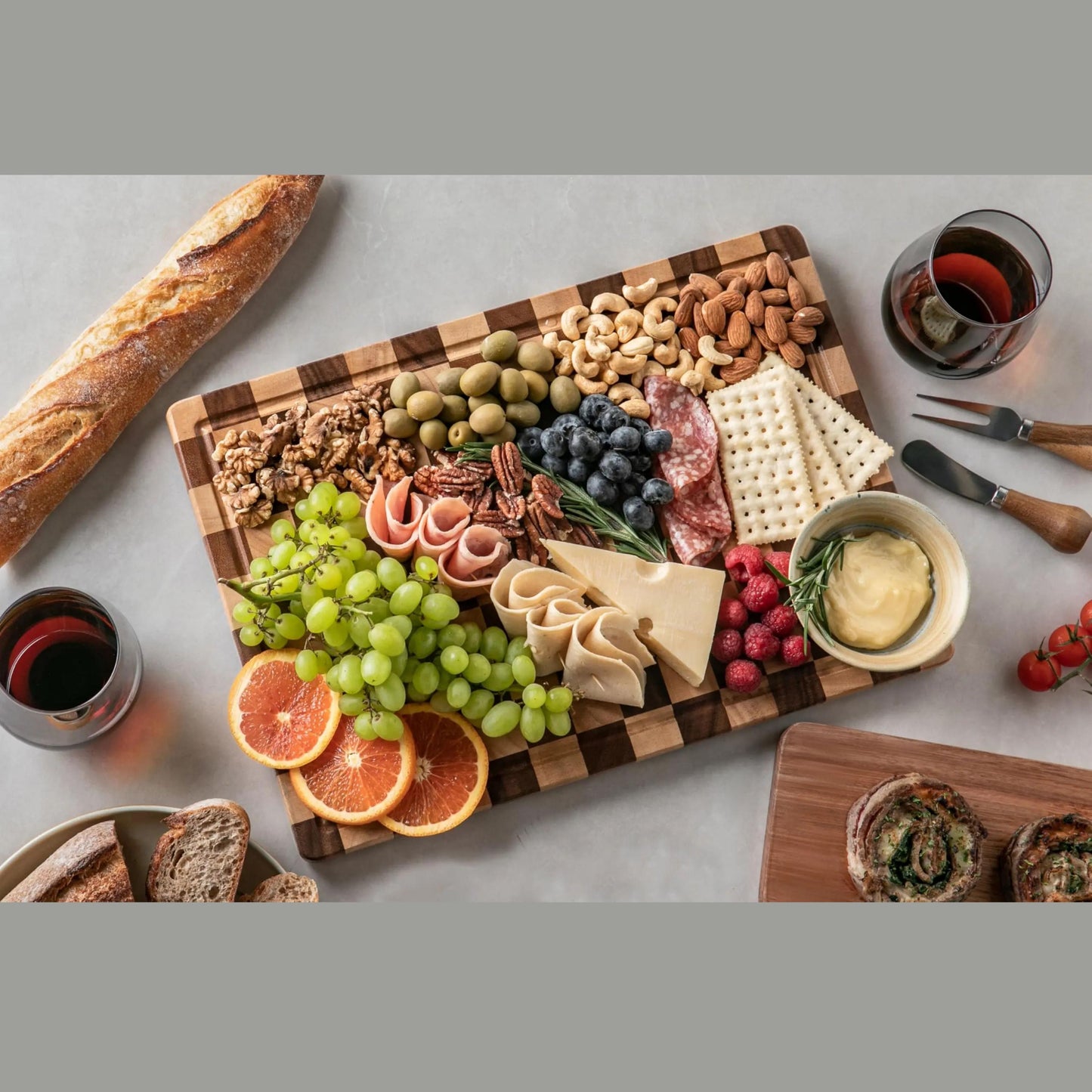 Custom Cutting Board with Juice Grooves, Personalized Checkered Charcuterie Board, Engraved Cheese Board,Wedding Gift for her, New Home Gift