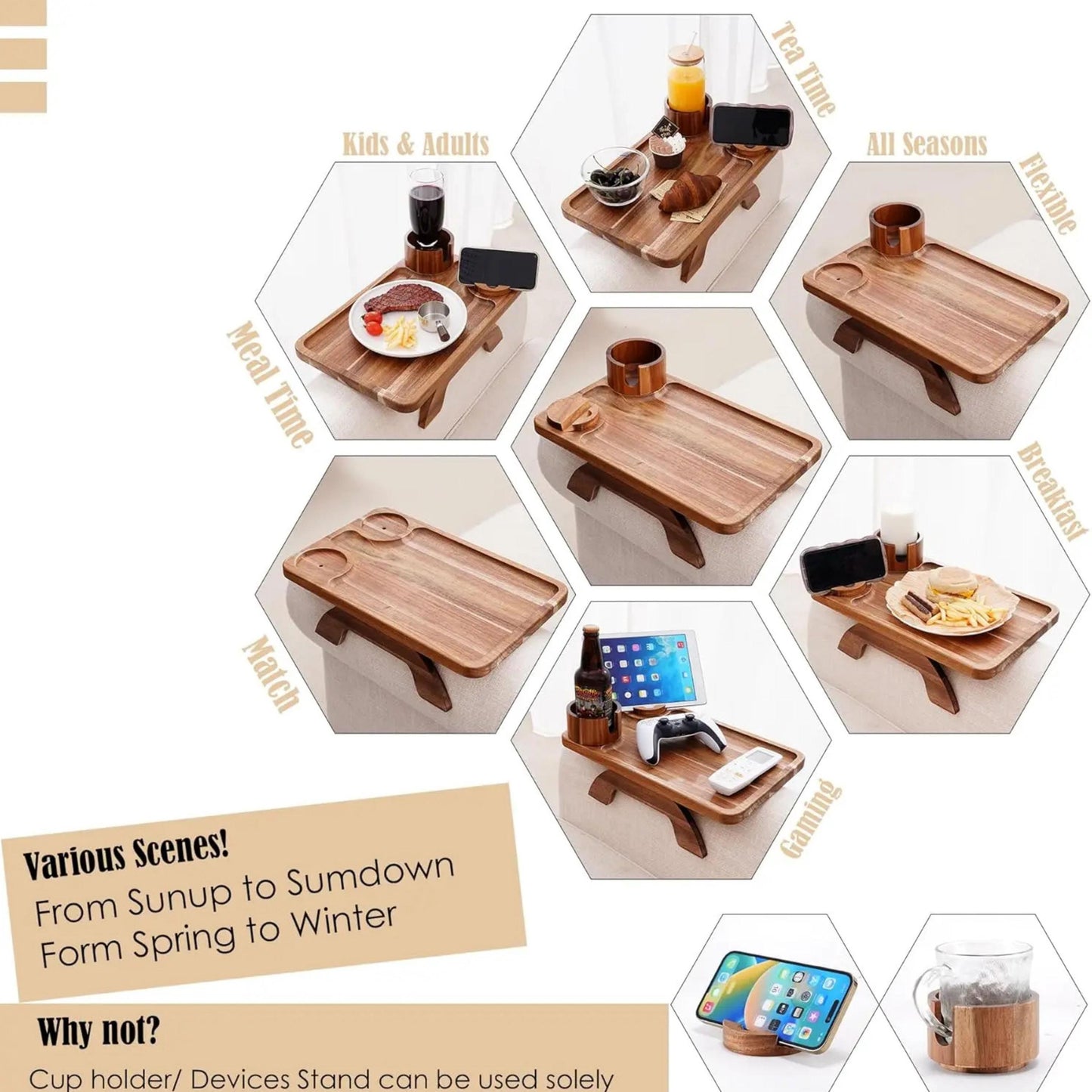 Custom Wooden Sofa Armrest Tray, Custom Engraved Couch Cup Holder & Organizer, Unique Gift for Mom or Dad Friend, Homeowner New Home Gift