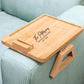 Custom Engraved Bamboo Sofa Armrest Tray with Phone Holder, Personalized Couch Cup Holder & Snack Table, Unique Gift for Couple and Family