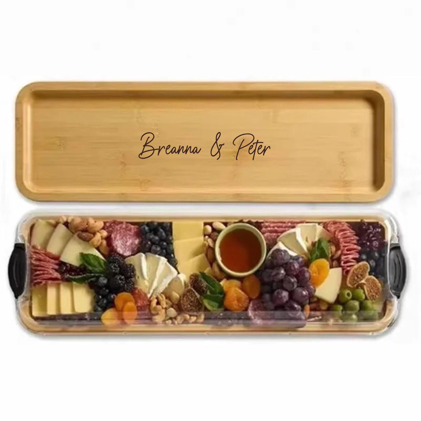 Personalized Charcuterie Board, Custom Cheese Board with lid, Platter with Name,  Wedding Gift for her, Thanksgiving Serving Tray with Lid