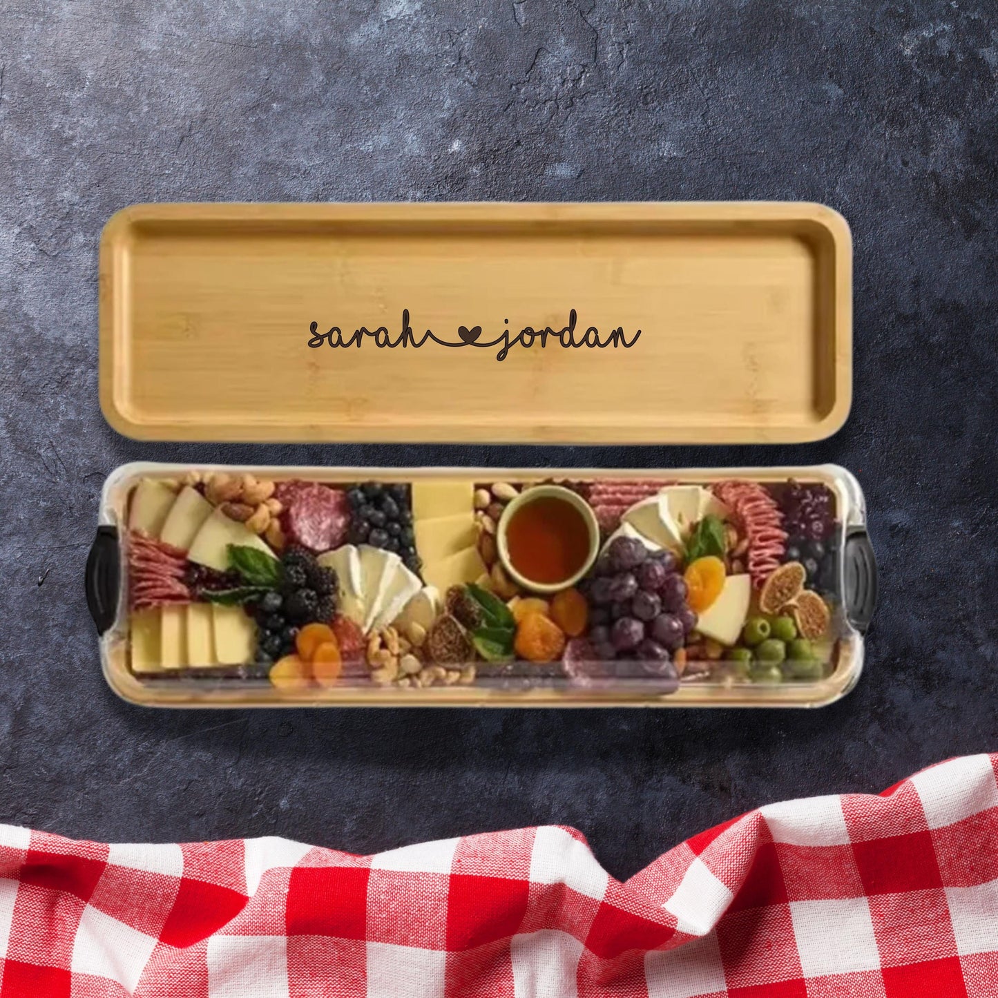Personalized Charcuterie Board, Custom Cheese Board with lid, Platter with Name,  Wedding Gift for her, Thanksgiving Serving Tray with Lid
