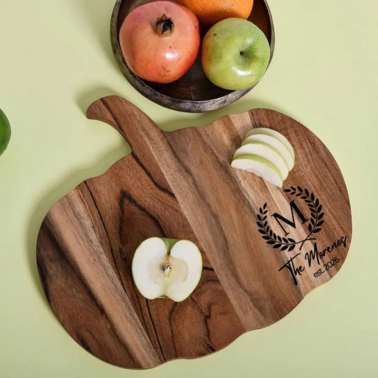 Pumpkin Shaped Cutting Board,Custom engraved Fall Charcuterie Board, Thanksgiving Acacia Wood Serving Tray, Autumn Kitchen Decor