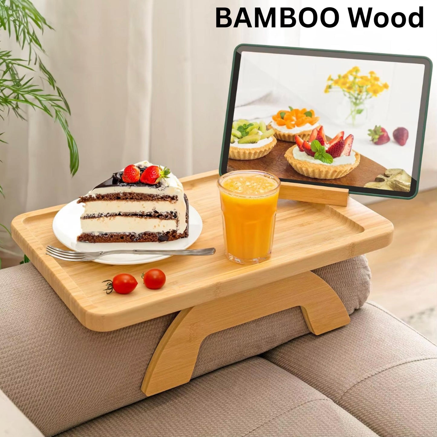 Personalized Wooden Sofa Armrest Tray with Phone Holder, Custom Engraved Couch Cup Holder Table, Christmas Gift for Mom, Gift for Families