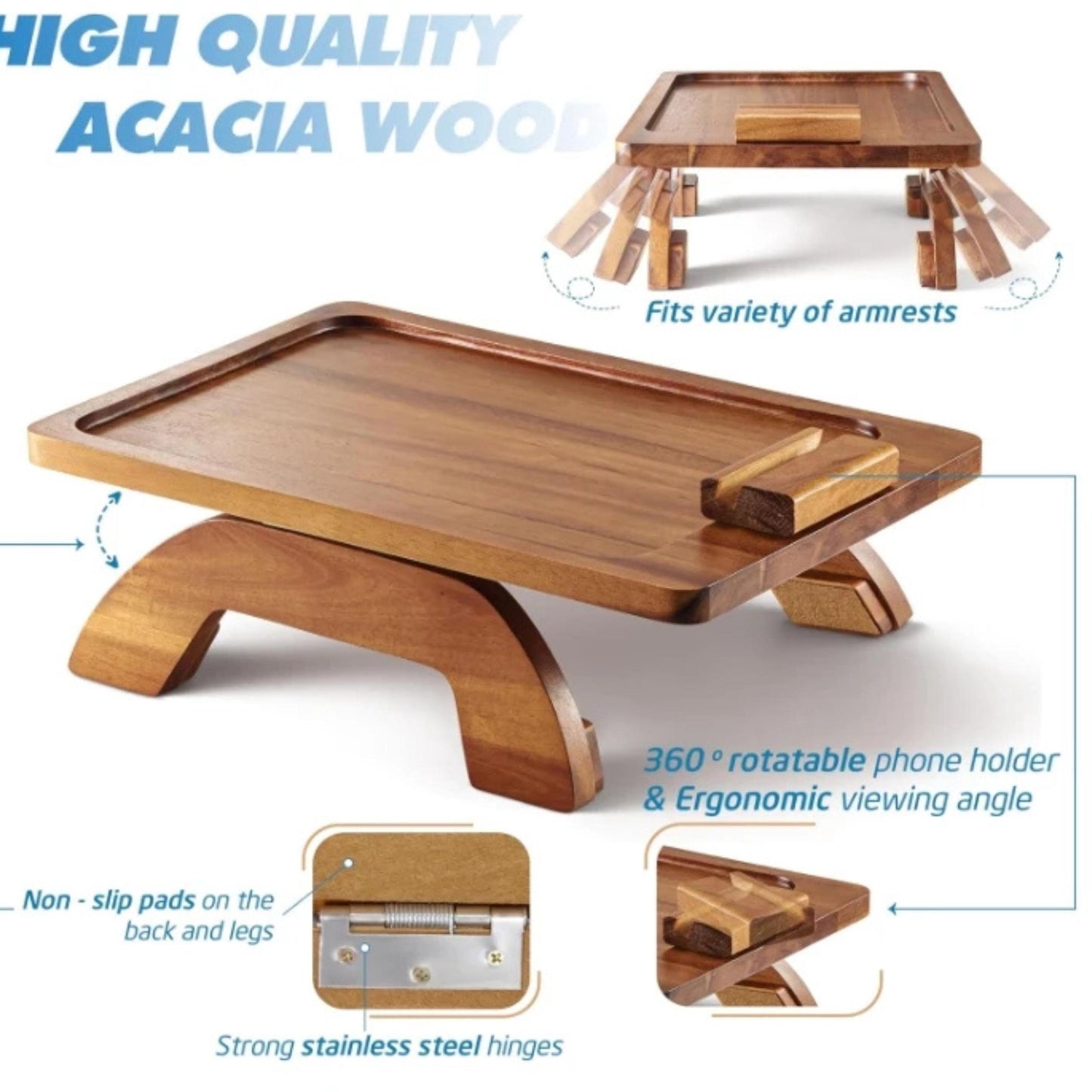 Personalized Wooden Sofa Armrest Tray with Phone Holder, Custom Engraved Couch Cup Holder Table, Christmas Gift for Mom, Gift for Families