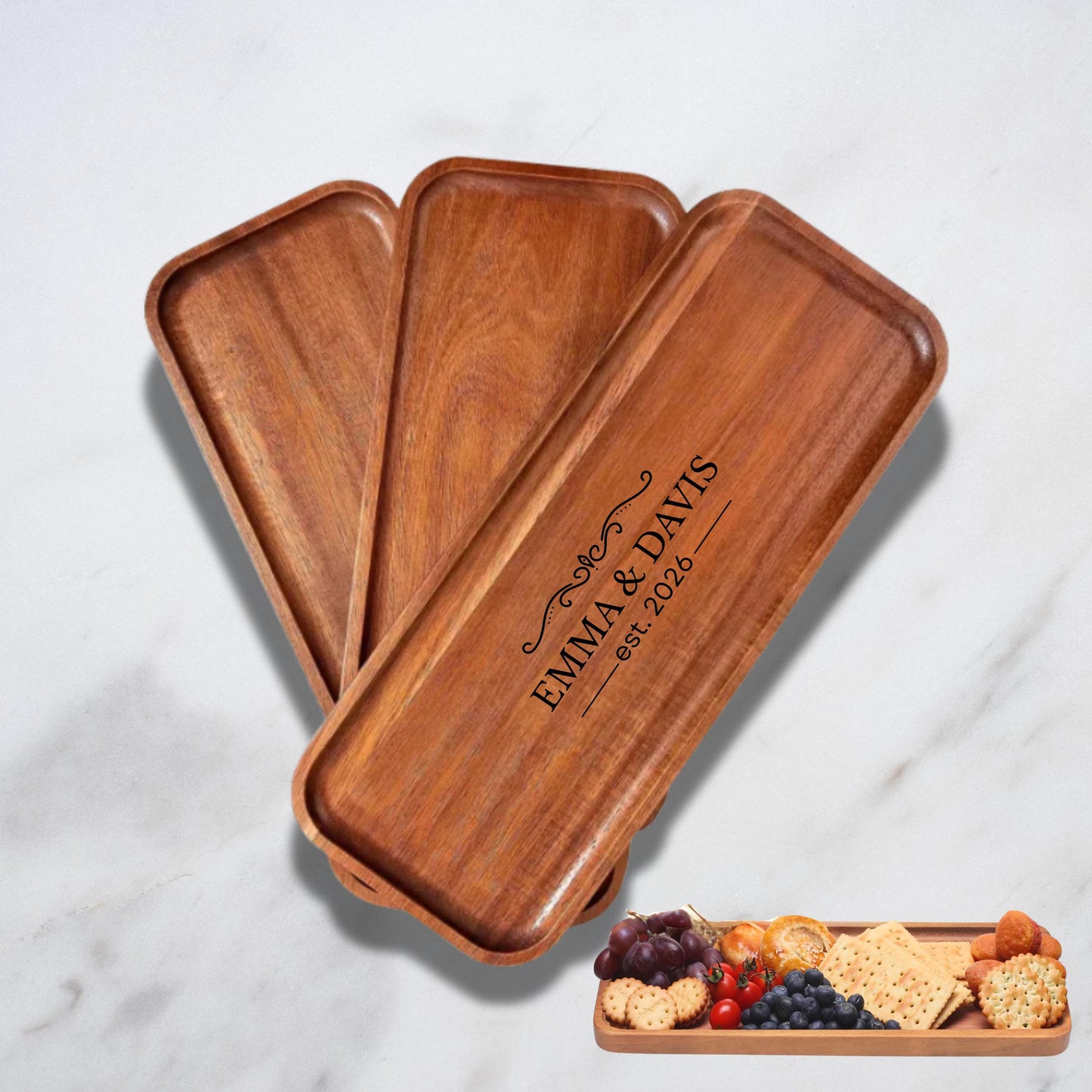 Personalized Acacia Charcuterie Board, Custom Engraved Serving Tray, Cheese Board, Wedding Gift, Housewarming Gift for Couple, Kitchen Décor