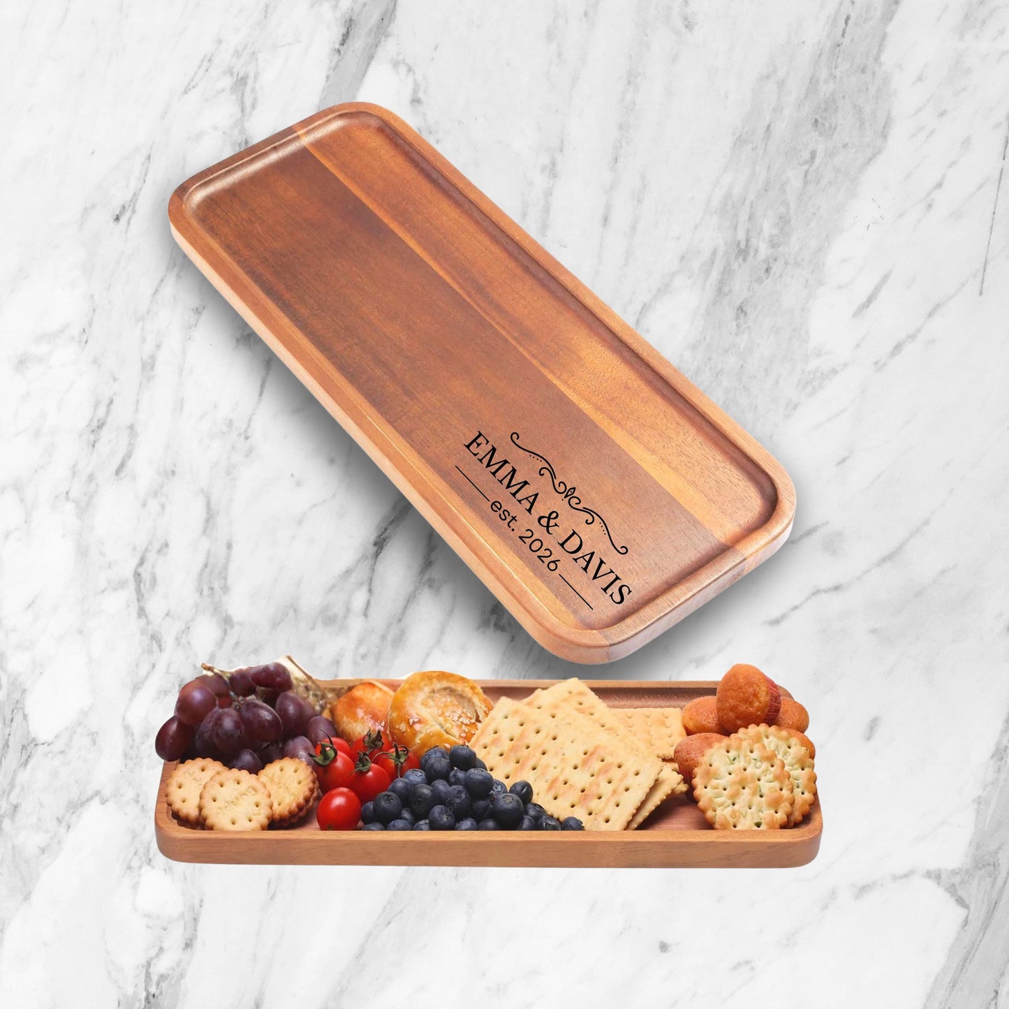 Personalized Acacia Charcuterie Board, Custom Engraved Serving Tray, Cheese Board, Wedding Gift, Housewarming Gift for Couple, Kitchen Décor