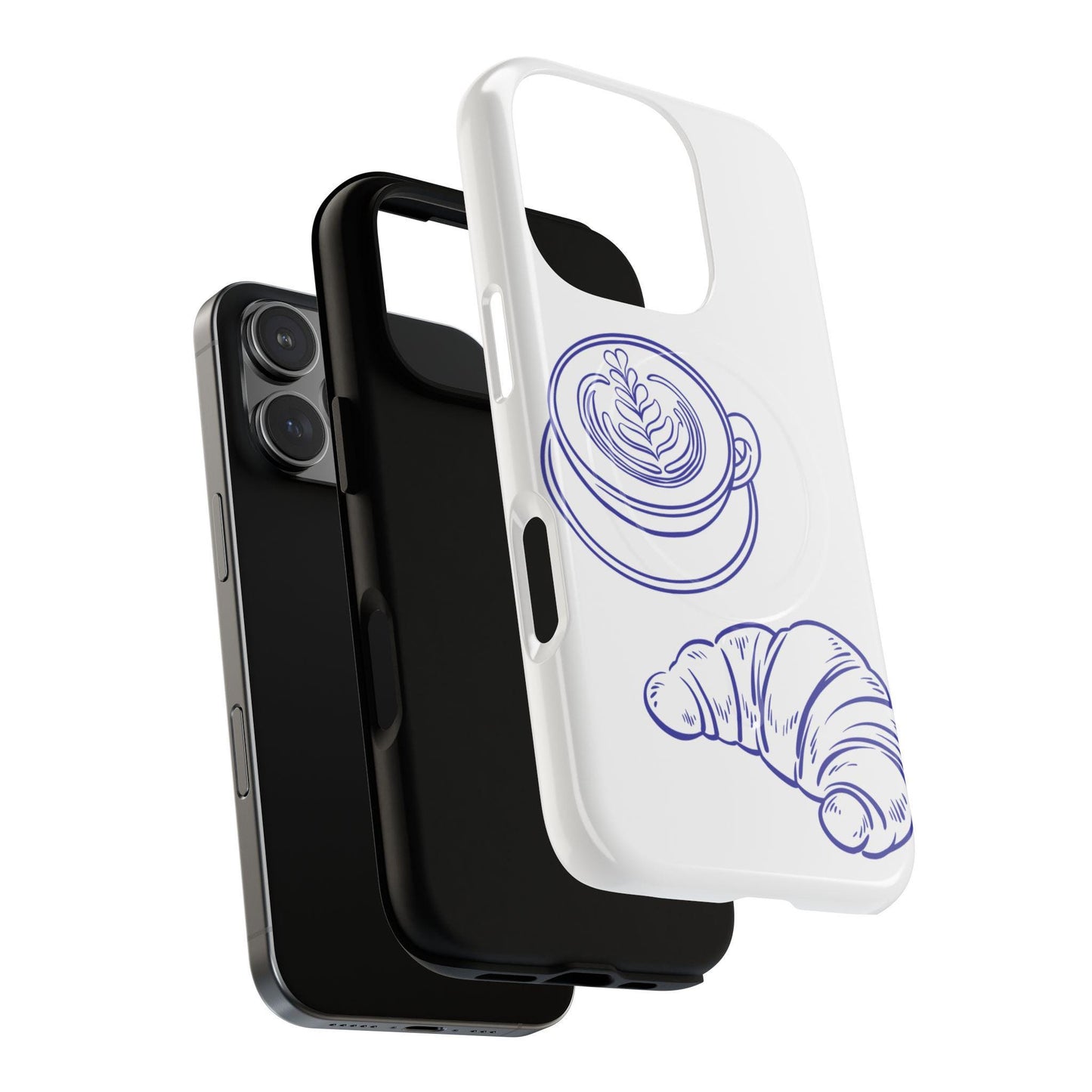 Coffee & Croissant Phone Case, Tough Magnetic Case for iPhone 17 16 15 14 Pro Max, phone cover compatible with MagSafe, Coffee Lover Gift