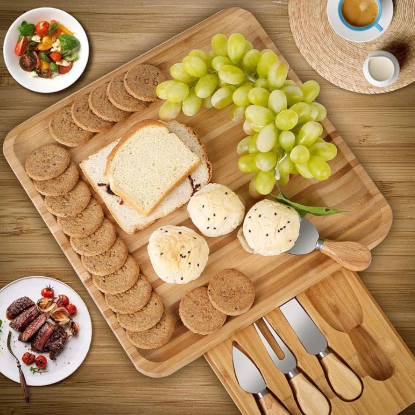 Bamboo Cheese Board Set with Knife Drawer, Custom Charcuterie Board Wedding Gift, Anniversary Gift, Housewarming Gift, New Home gift
