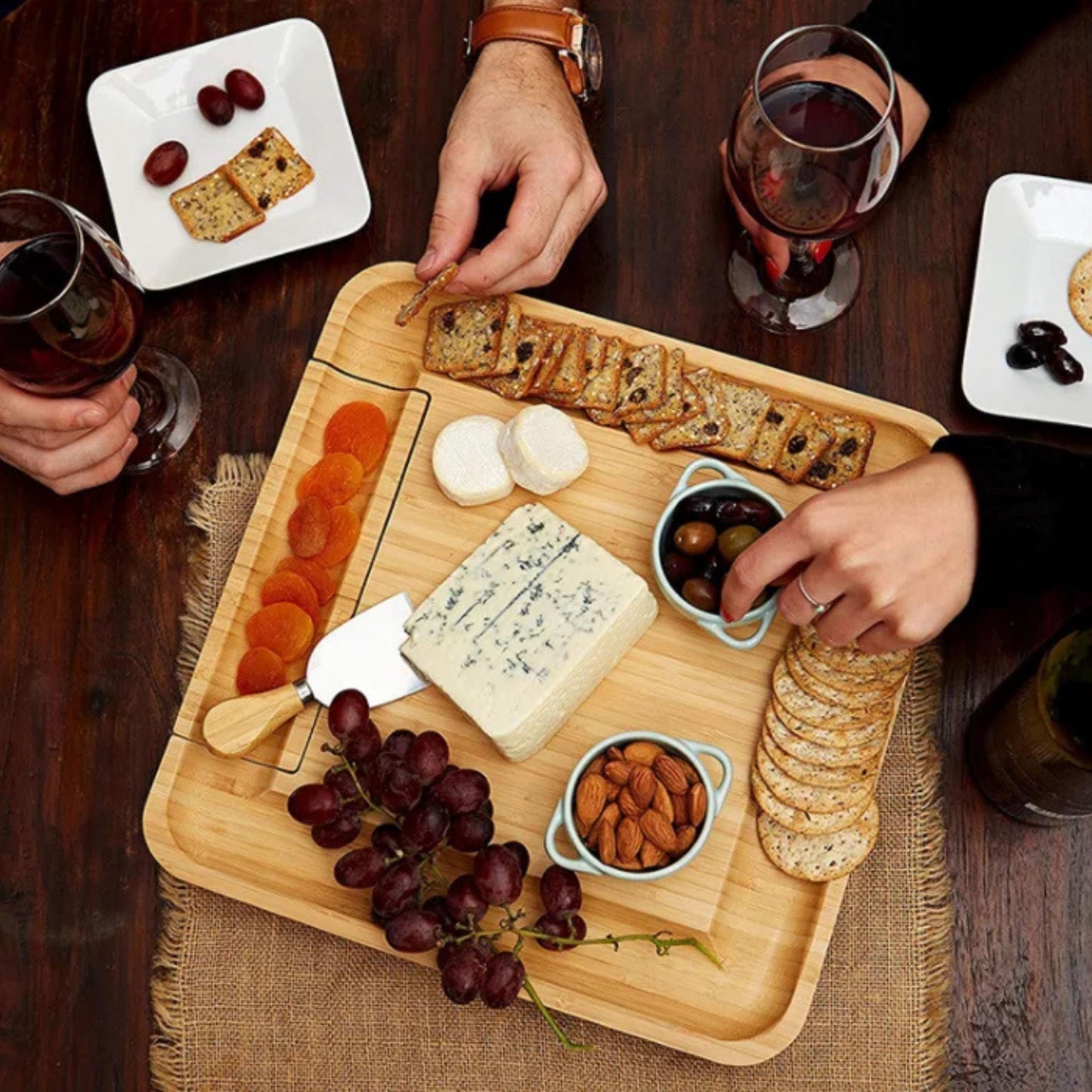 Personalized Bamboo Cheese Board Set with Hidden Knife Drawer, Custom Charcuterie Board Wedding Gift, Anniversary Gift, Housewarming Gift