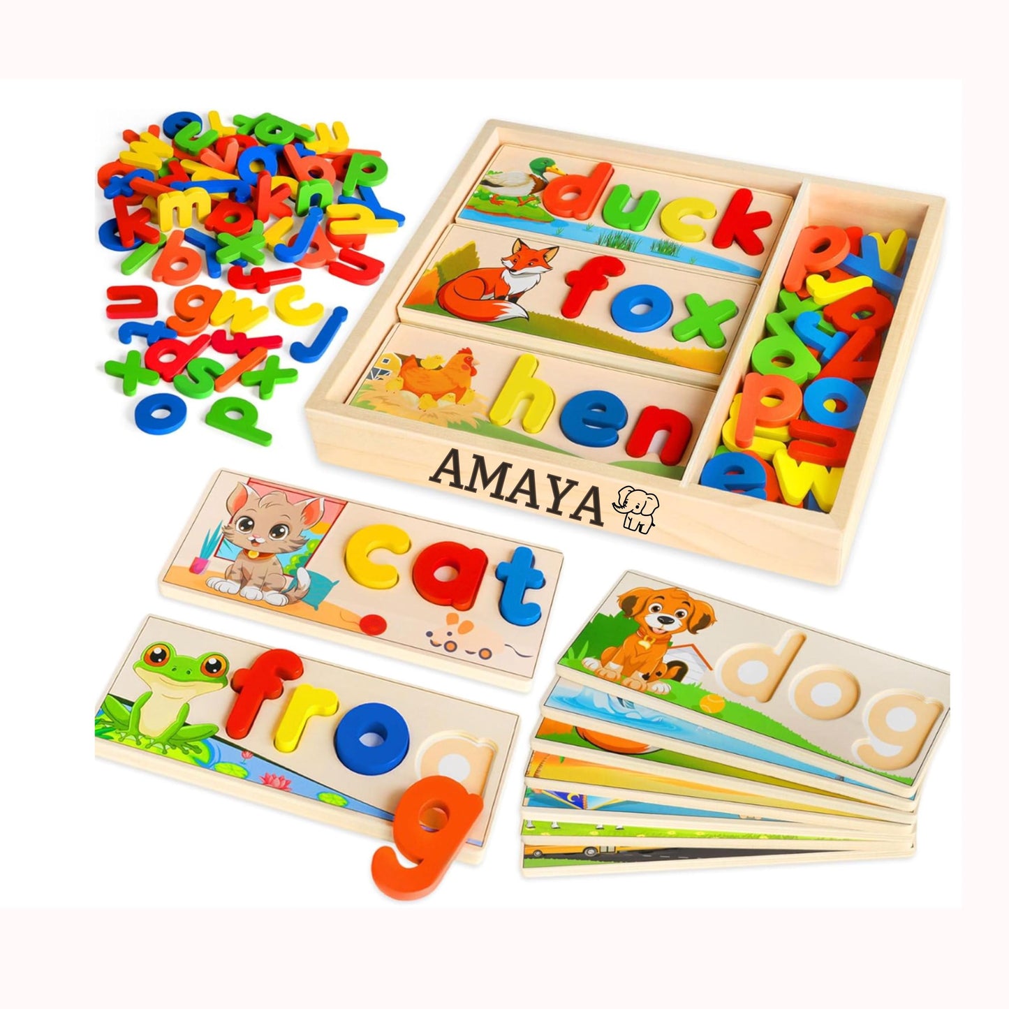 Personalized Wooden Spelling Toys for 2 3 4 5 Year Old Kids, Alphabet Flash Cards, Developmental Learning Toy Gifts for Toddler Boys Girls