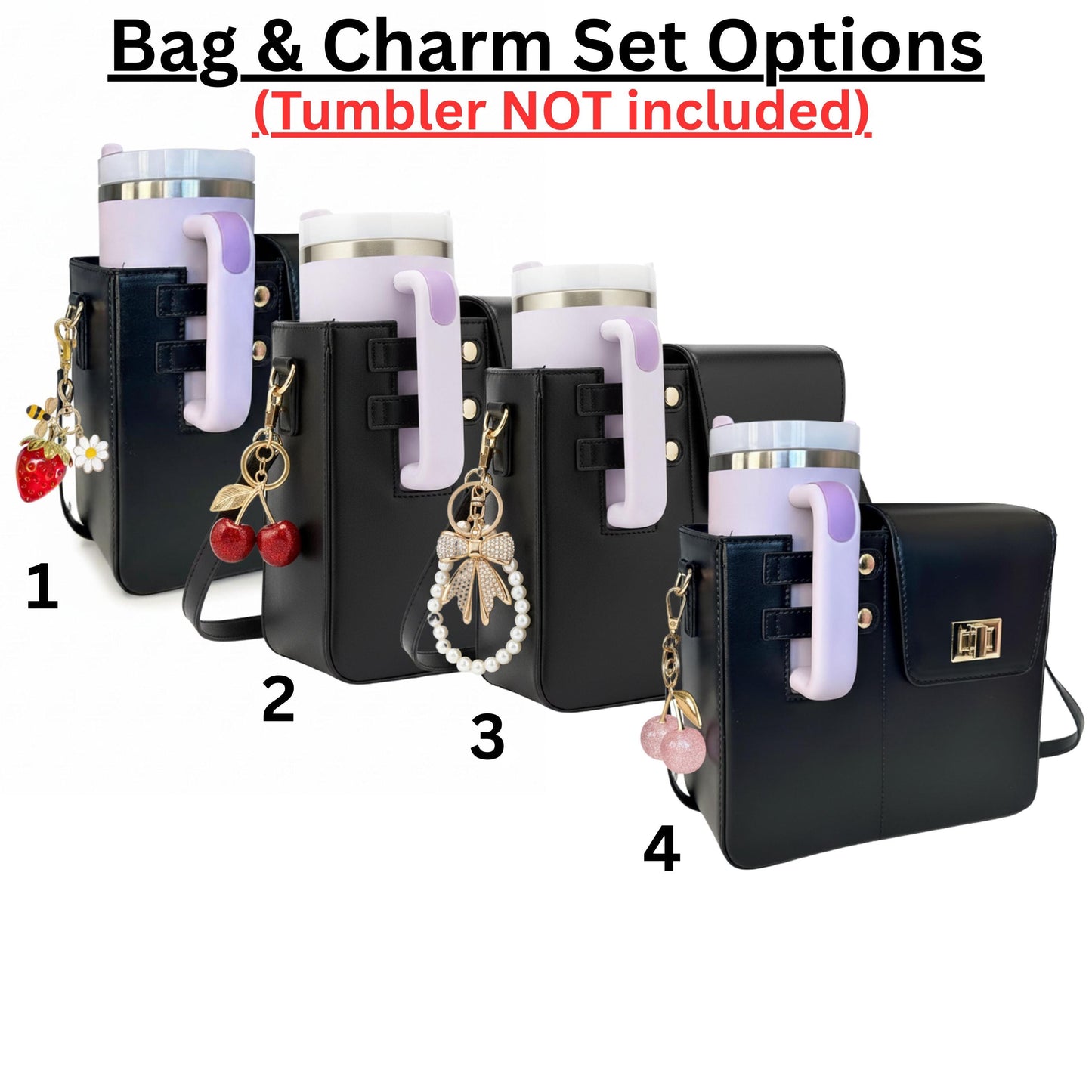 Tumbler Bag with Pink Cherry Charm, Crossbody Cup Holder Purse compatible with stanley tumbler, Gift for Women, Purse charm handbag
