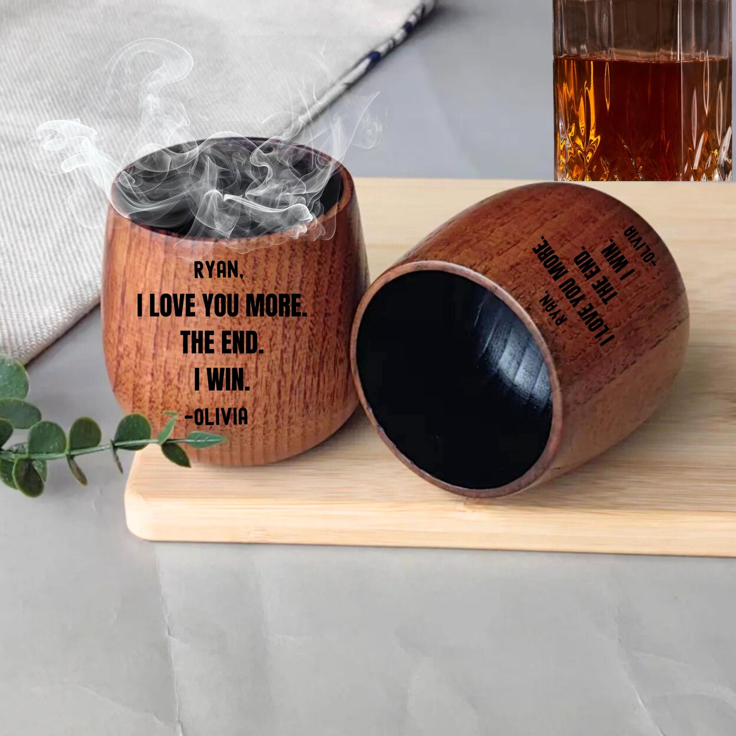 Custom 5 Year 10 Year Anniversary Gift, Personalized Charred Whiskey Glass for Husband, Wood Bourbon Glass,Fathers Day Gift, Valentines Gift