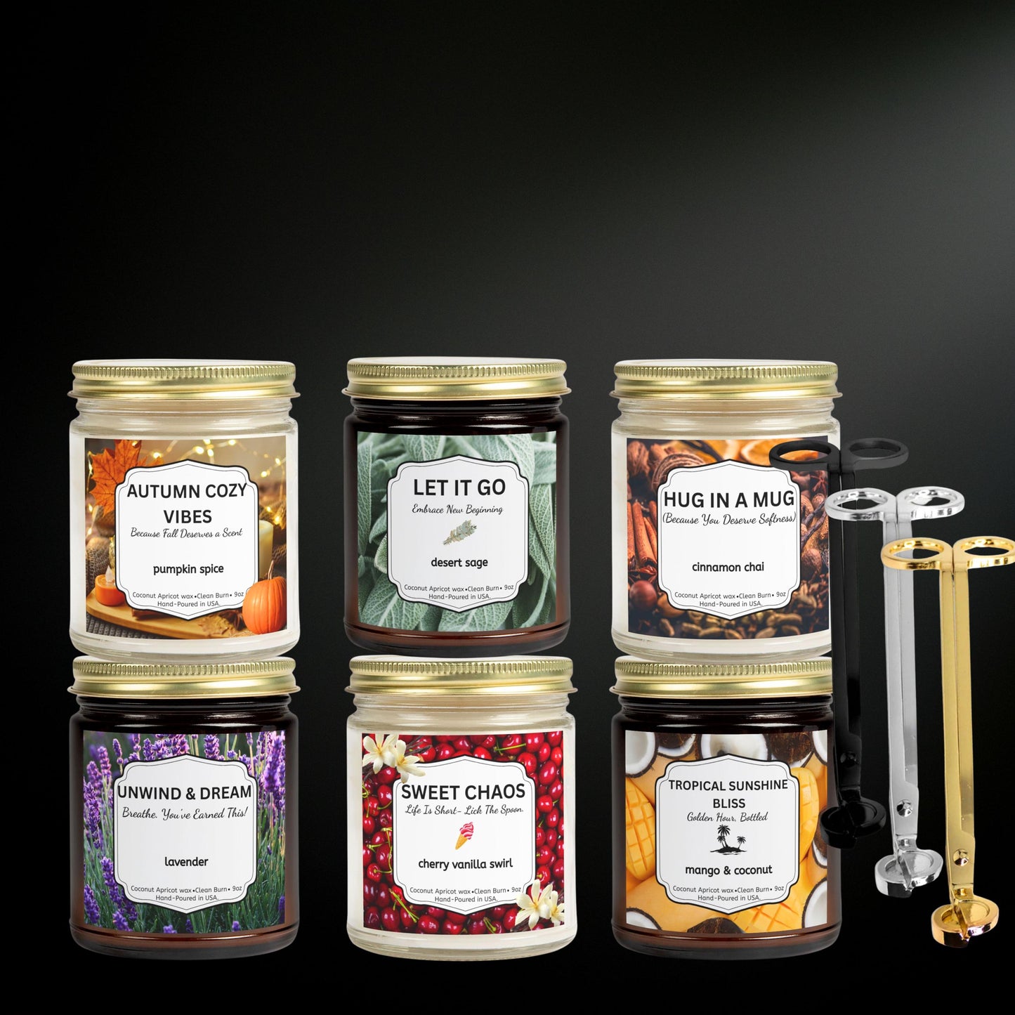 Mood Candle and Wick Trimmer Gift Set, Let It Go Candle, Fresh Start Gift, Relaxation & Self-Care Candle Gift for Her or Him, 4oz 9oz candle