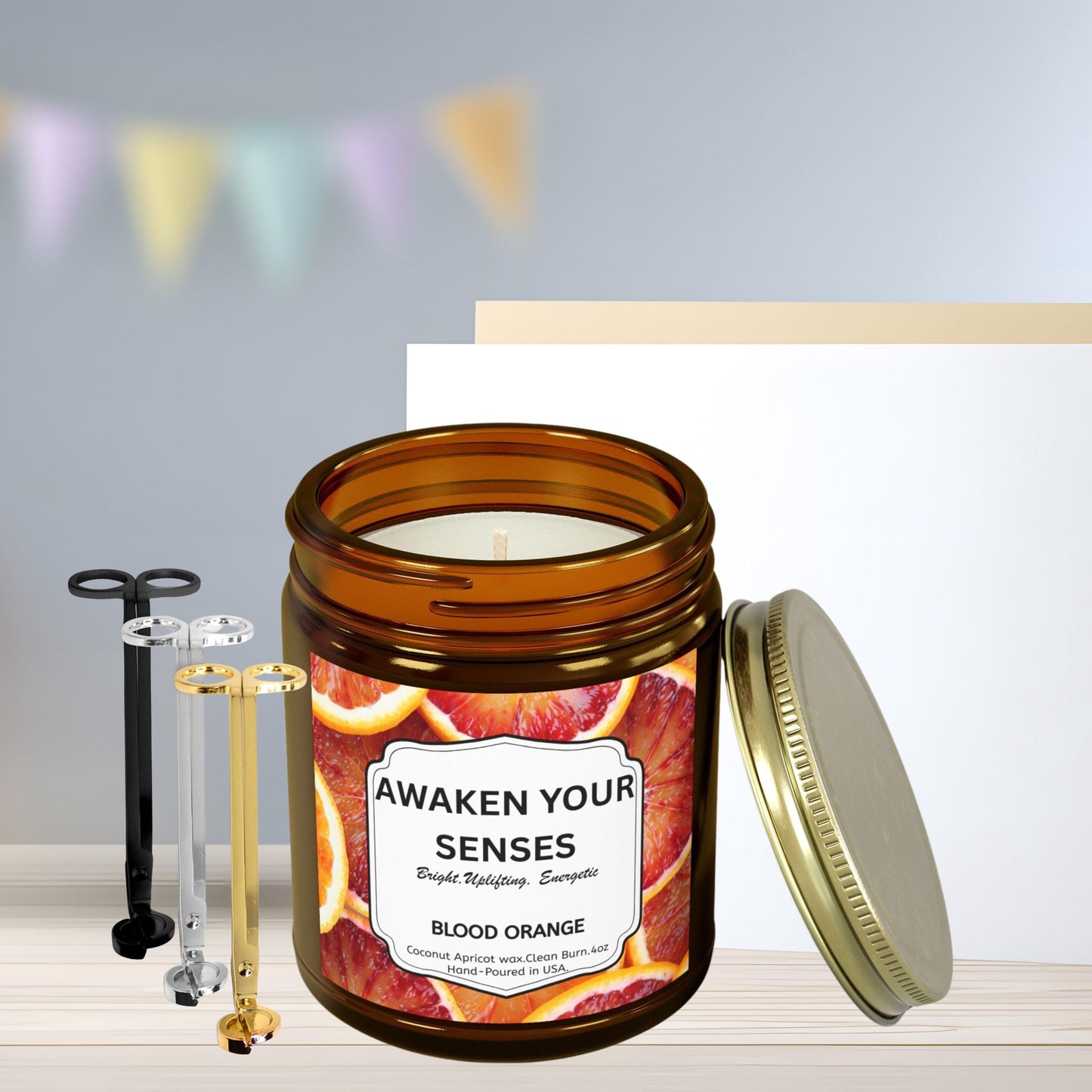 Mood Candle and Wick Trimmer Gift Set, Coconut Apricot Wax Candles, Scented Candles for Relaxation & Self-Care Gift for Her or Him
