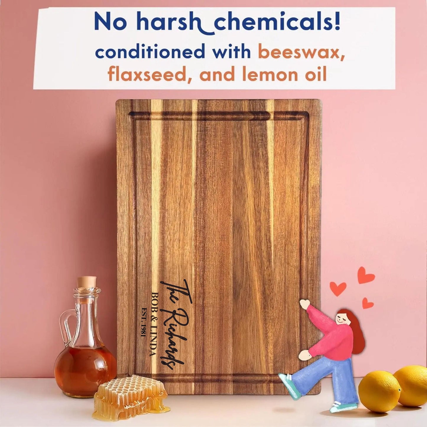 Personalized Acacia Cutting Board, Engraved Cheese Board with Juice Groove, Wedding Gift for her, Housewarming gift