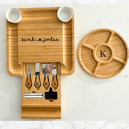 Custom engraved Charcuterie Board, Cheese Board with utensils, Platter with Name,  Wedding Gift for her, Thanksgiving Serving Tray