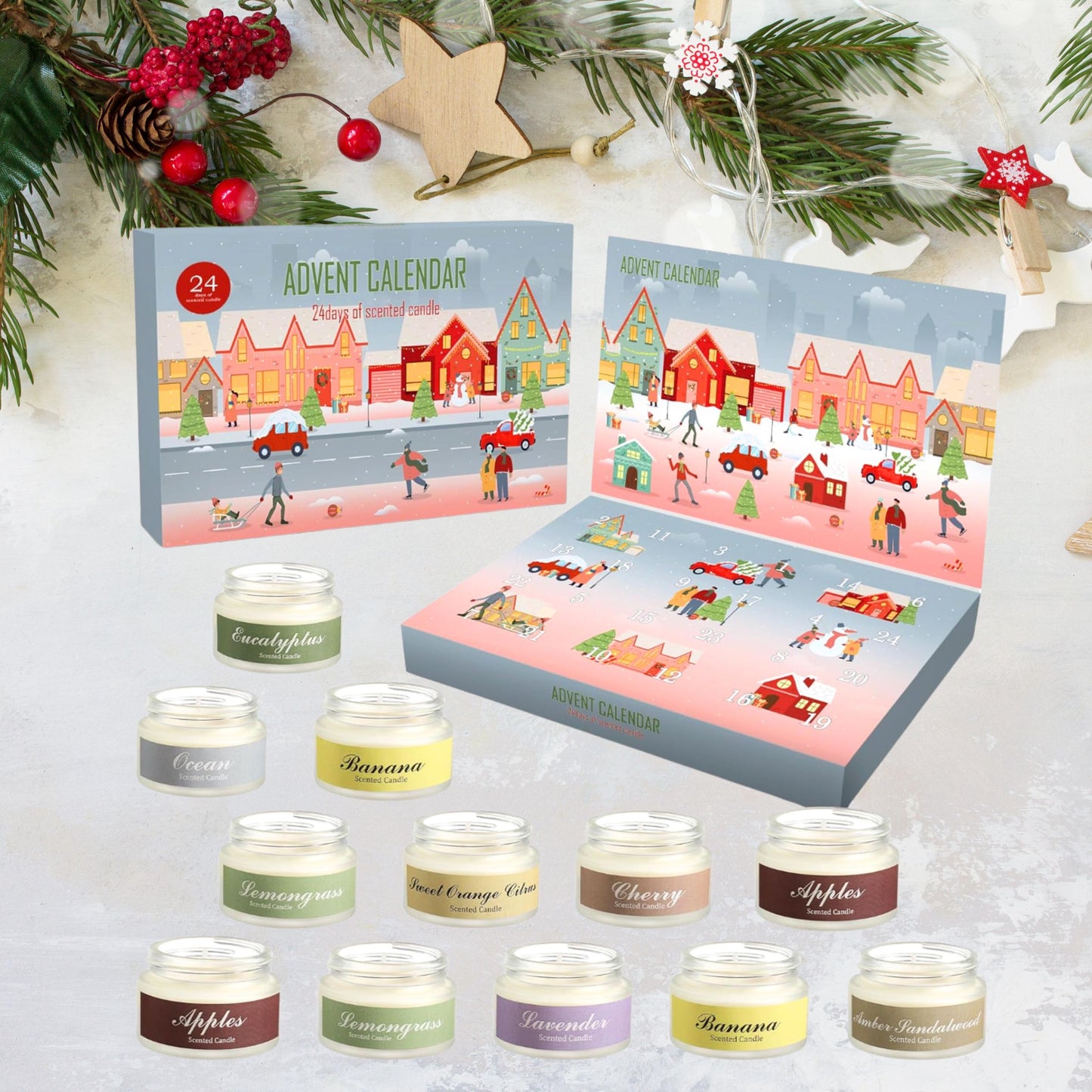 Personalized Advent Calendar Candle Set, 24 Day Countdown to Christmas, Candle with Tray, Holiday Gift for Family, 2025 Christmas Decor