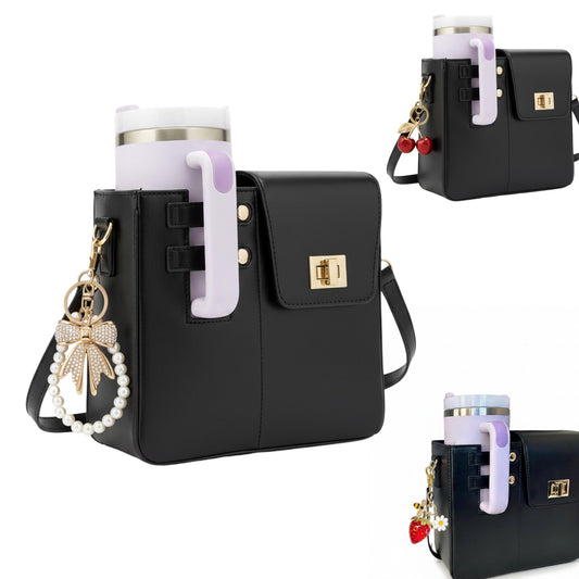 Crossbody Cup Holder Purse with bag charm, Tumbler Bag compatible with stanley tumbler, Gift for Women, Cherry Purse charm handbag