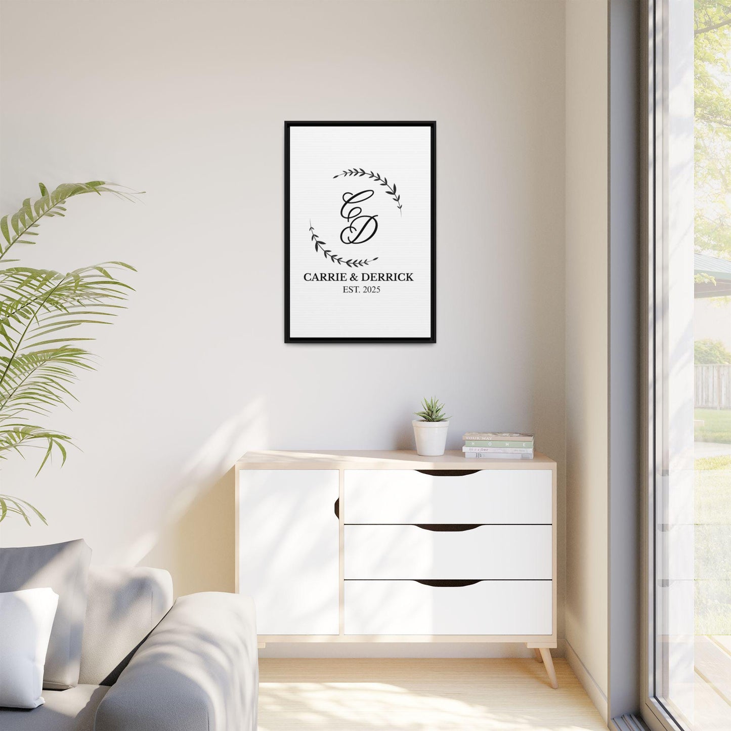 Personalized Monogram Wall Art, Custom Names Initials & Year poster, Framed Canvas Print, Wedding Gift, New Home Decor, Anniversary Keepsake