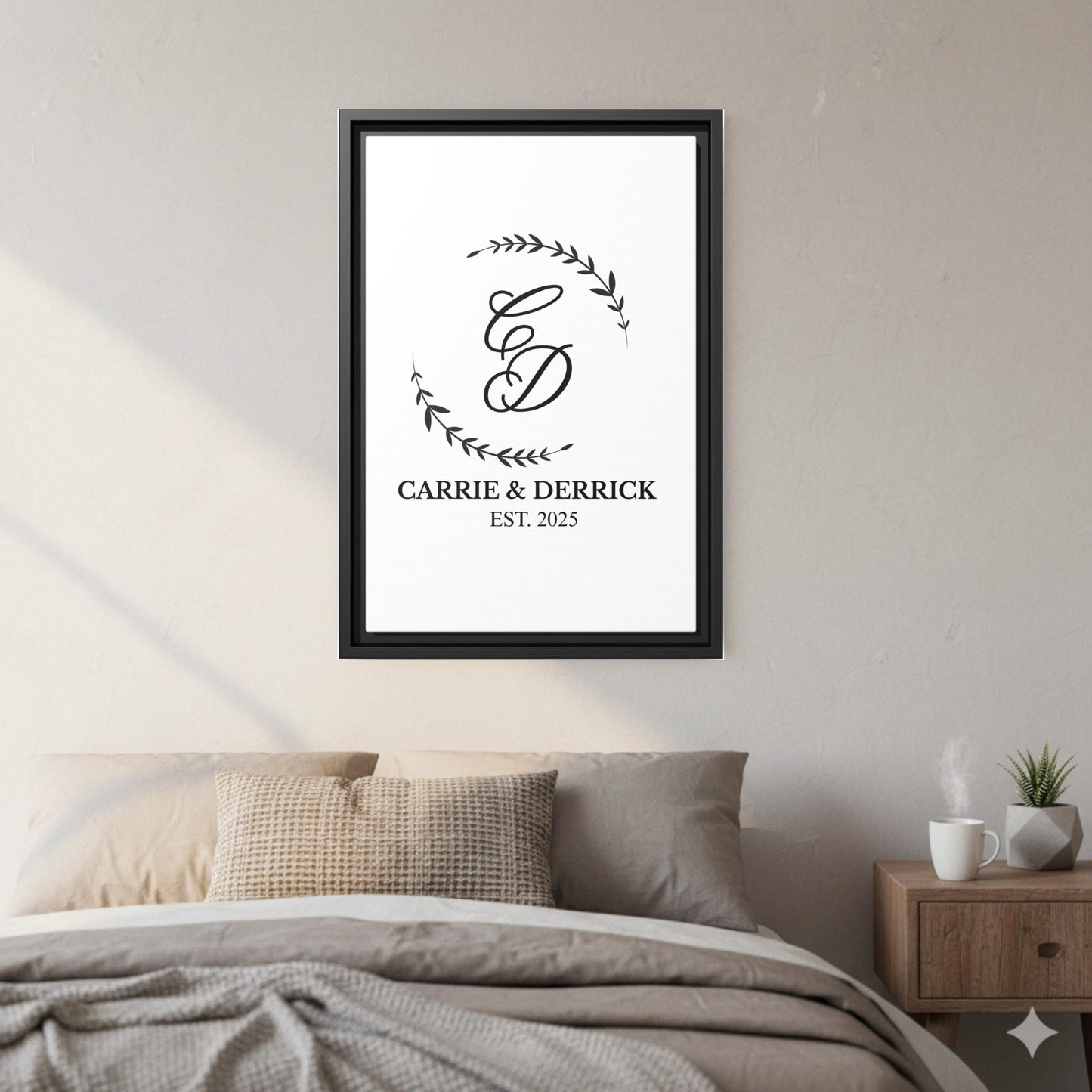 Personalized Monogram Wall Art, Custom Names Initials & Year poster, Framed Canvas Print, Wedding Gift, New Home Decor, Anniversary Keepsake