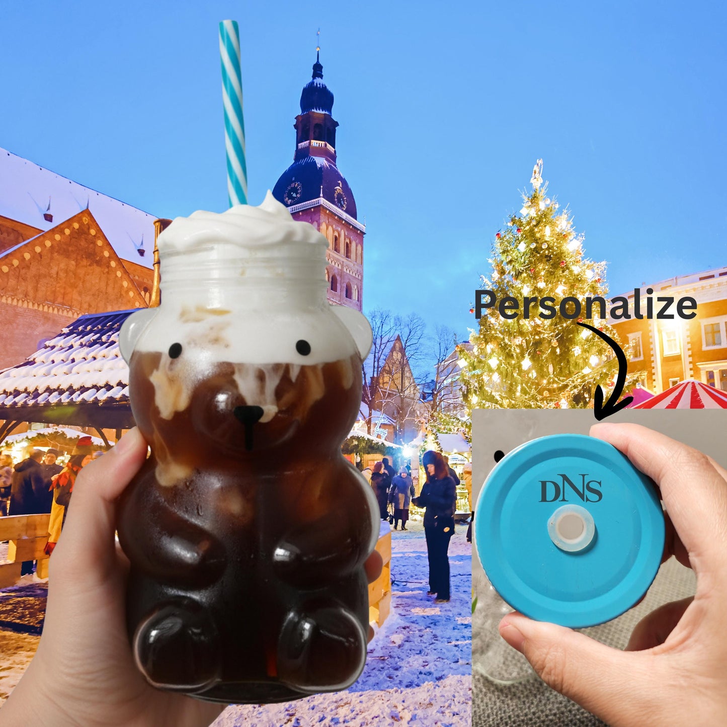 Custom Bear Shaped Coffee Cup, Personalized Bear Glass Mug, Engraved Iced Coffee Cup with Straw, Cute Animal Coffee Mug, Coffee Lovers Gift