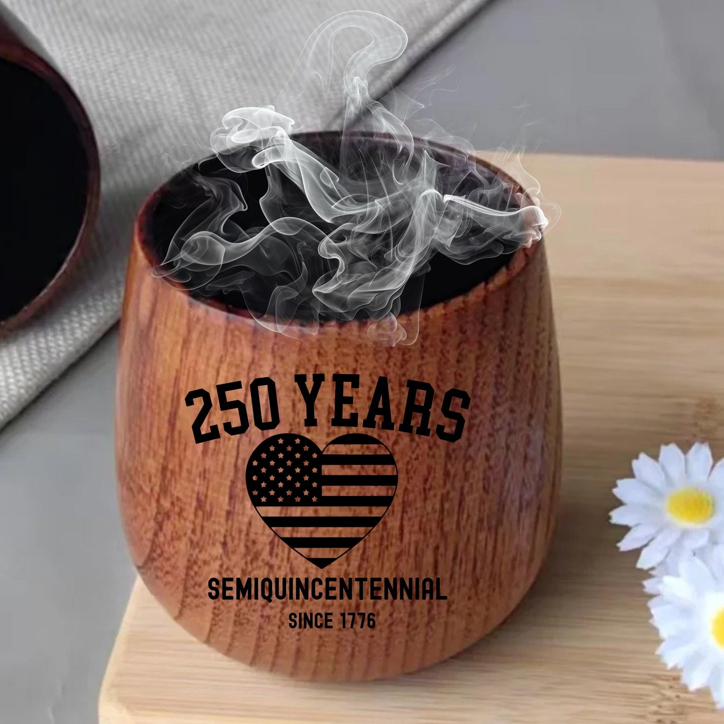 America at 250 Semiquincentennial Gift, Charred Wooden Bourbon Glass, Patriotic Gift, July 4th Keepsake, United States 250th Anniversary