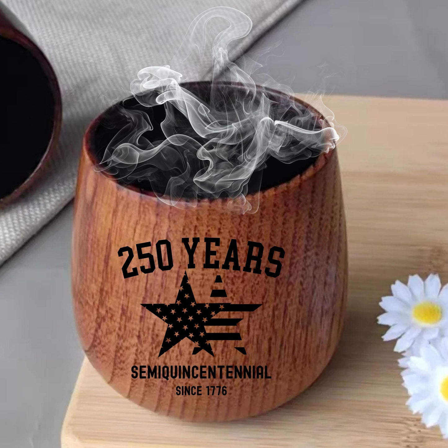 America at 250 Semiquincentennial Gift, Charred Wooden Bourbon Glass, Patriotic Gift, July 4th Keepsake, United States 250th Anniversary