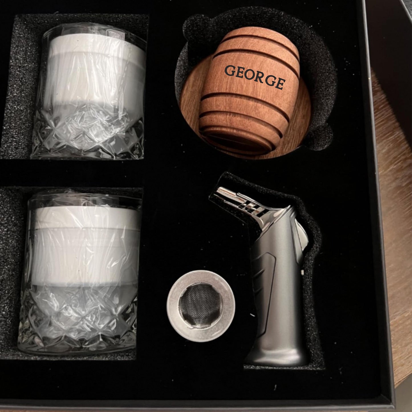 Personalized Whiskey Smoker Kit with Torch and wood chips, Cocktail Smoker Gift Set for Men Dad Husband, comes with Glasses & Ice Ball Molds