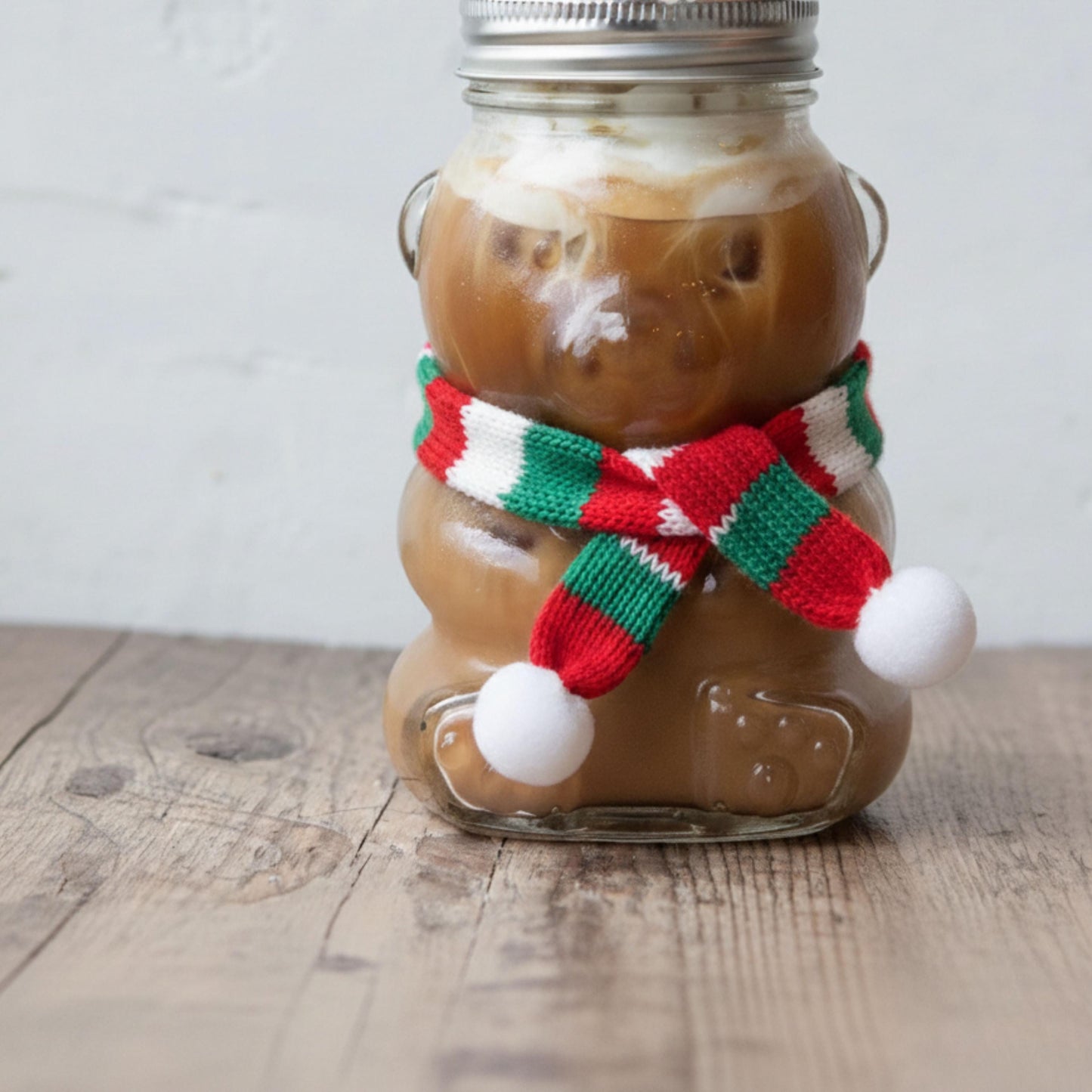 Custom Bear Shaped Coffee Cup, Personalized Bear Glass Mug with Custom Lid, Knit Hat & Scarf, Iced Coffee Cup with Straw for coffee lovers