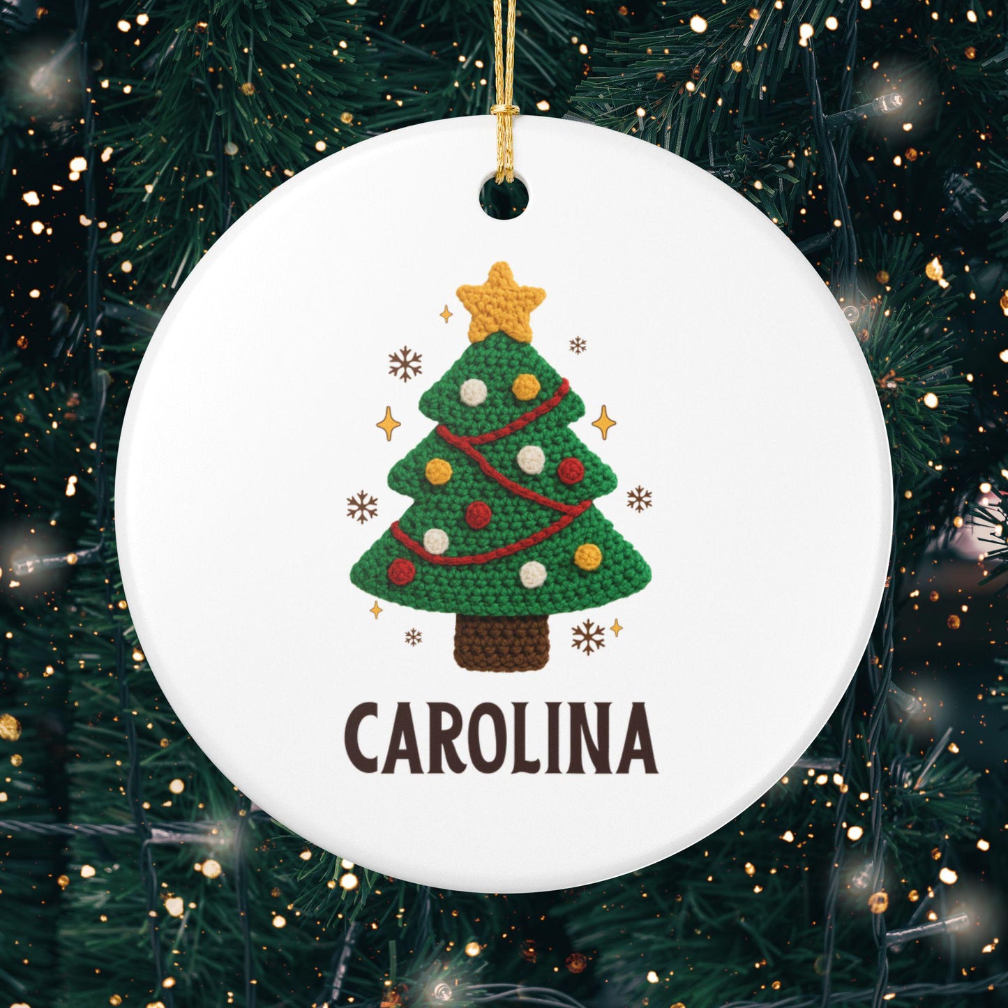 Personalized Christmas Tree Ornament, Faux Yarn Effect Ceramic Ornament, Custom Name Ornament, Name Holiday Decor, 2025 Christmas Gift