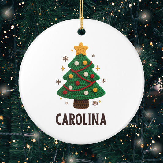 Personalized Christmas Tree Ornament, Faux Yarn Effect Ceramic Ornament, Custom Name Ornament, Name Holiday Decor, 2025 Christmas Gift